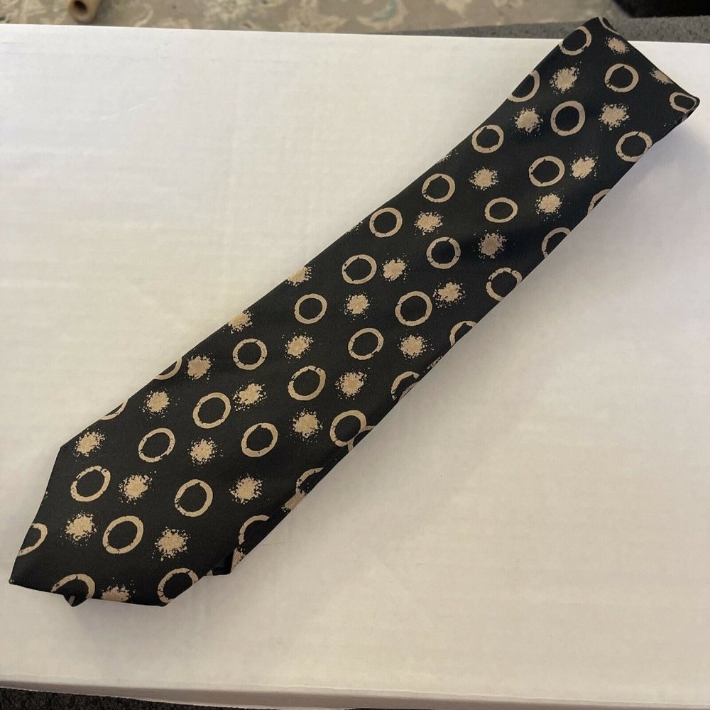 Vintage Envoy Gold Black Men’s Tie Silk  D18